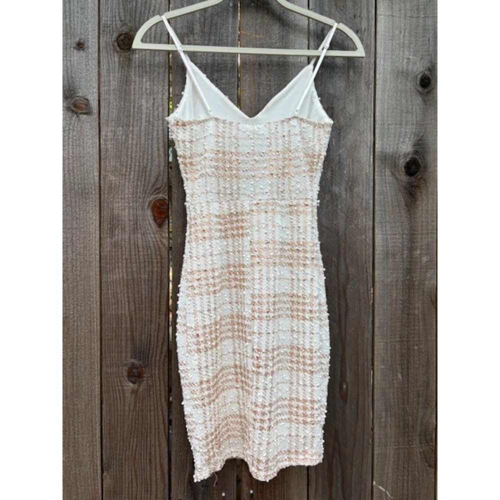 Curve‎ Kimcine Dress Size S White Gold Plaid Sleeveless Mini Bodycon Party - Picture 2 of 6